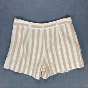 Draper James Striped Pleated Linen Shorts Women Sz 0 Tan White Nautical Coastal